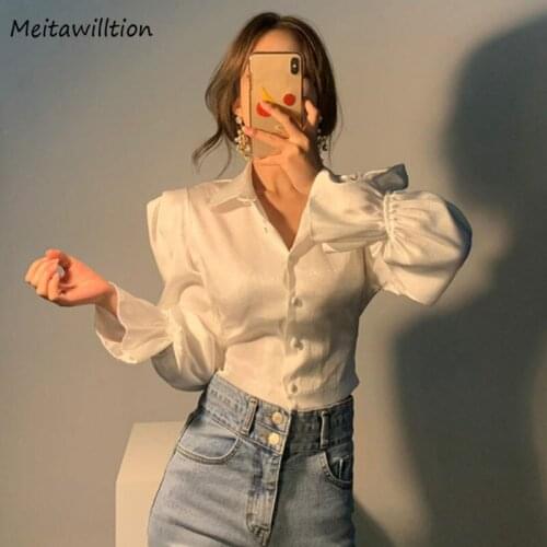 2021 Fashion Puff Sleeve White Blouse Shirts Ladies Spring Summer Chic White Shirts Female Chic Stylish Women Tops