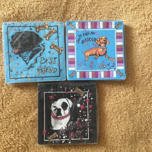 25cm 20 table paper napkins tissue cute animal dogs handkerchief oil craft decoupage guardanapos kid birthday party serviettes