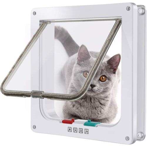 4 Way Lockable Security Cat Flap Door Plastic Magnetic Pet Interior Doors Pet Gate Door Kit For Small Cats Kitten Dog