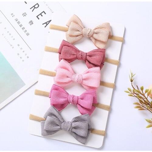5Pcs/Lot Cute Baby Girls Headband Nylon Corduroy Bow Headbands Hairbands For Children Babies Hair Band Newborn Accessories Bows