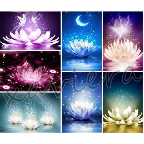 Xaviera Full Round Drill Flowers 5D Diy Diamond Painting Water Lotus Mosaic Embroidery Cross Stitch Kits Home Decor Living Room