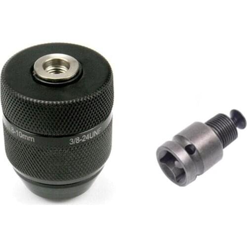 Keyless 0.8-10Mm 3-Jaw 3/8-24UNF Drill Chuck Quick Change Adapter Shank 1/4Inch Hex Square Fit Rotary Hammer