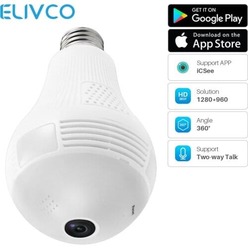 Wireless IP Camera WiFi 960P Panoramic Cam Bulb Home Security Camera Remote Monitor 360 Degree View Two-Way Audio APP Control