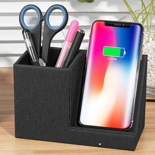 Wirele ChargHolder Pen Holder Box Dual-use with QI Wireless Charging Wirele Charg for Apple IPhone Android Phone Business Office