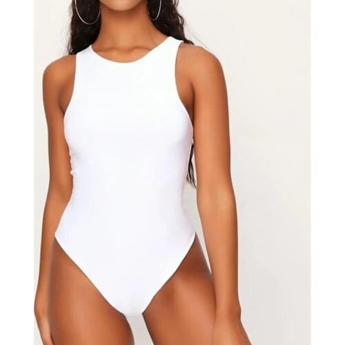 2021 Summer Sleeveless Sexy Bodysuit Underwear Women Off Shoulder White Basic Body Tops Casual Streetwear Bodysuits Overalls
