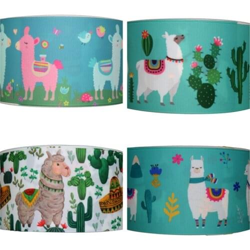 DHK 3'' 5yards mexico cactus Alpaca printed grosgrain Ribbon Accessory hairbow headwear decoration DIY 75mm Wholesale C1607