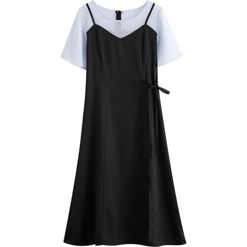 Elegant Pastel Fake Two Vestido Festa Casual Trendy Ukraine Summer New Office Ladies Dress Women Clothes Korean Dress Women