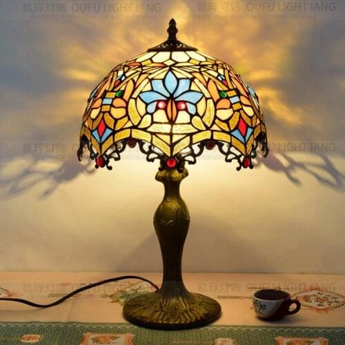 30CM European Tiffany color glass Baroque bar restaurant KTV coffee shop bedroom bedside table lamps