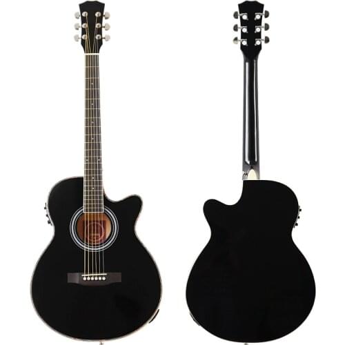 40 Inch Full Basswood Thin Body Electric Acoustic Guitar Black 6 Strings Wood Guitar Folk Guitar with Guitar Pickup and Gig Bag