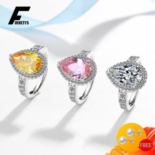 Luxury Rings 925 Silver Jewelry Water Drop Shape Zircon Gemstone Charms Open Finger Ring Ornaments for Women Wedding Party Gift
