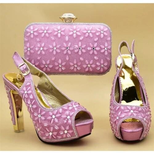 African Shoe and Bag Matching Set Women Italian Shoes and Bag Set for Party Rhinestone Wedding Shoes High Heel Pumps Women Shoes