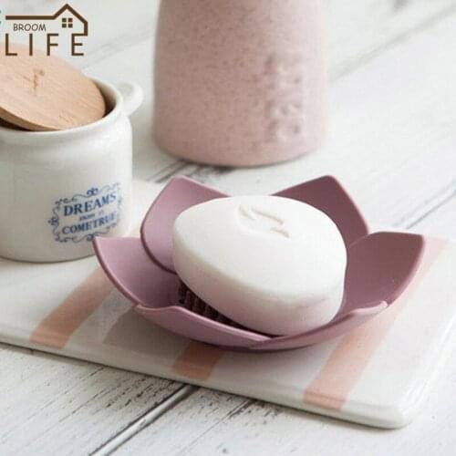 Lotus Shape Perfumed Soap Storage Box Draining Silicone Plastic Soap Tray Sponge Storage Dormitory Bathroom Supplies Accessories