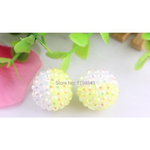 Kwoi vita Summer yellow/white ab Color 20mm 100pcs/lot Chunky Resin solid Rhinestone Beads Ball for Kids Girls Jewelry Making