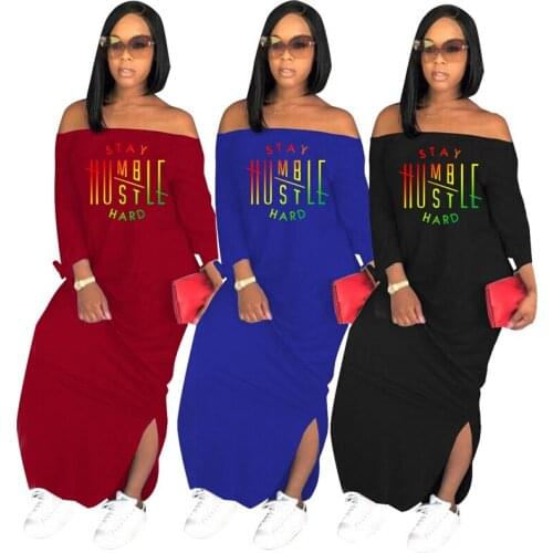 Zoctuo Fashion Dress Casual Loose Long Sleeve Slash Neck Letter Vestidos Split Spring And Autumn Maxi Dresses New