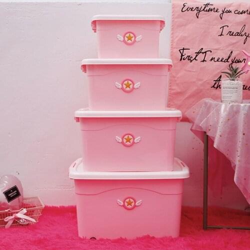 Card Captor Sakura Soft Pink Clothes Storage Box with Lid Girl Finishing box Anime Action Figure Cartoon Plastic Debris Boxes