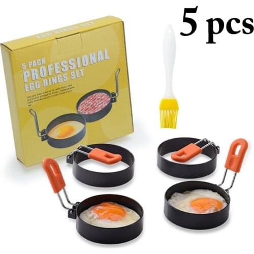 Egg Round Ring Set Non-Stick Egg Cooker Rings With Silicone Oil Brush Heat Resistant Egg Fryer Cooking Tool Kitchen Accessories