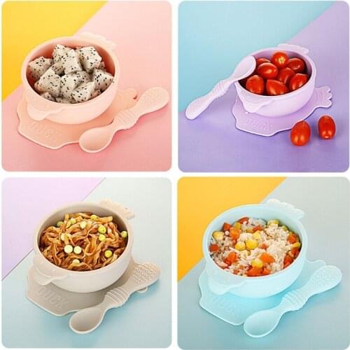 Silicone Baby Suction Bowl Spoon Set Slip Resistant Learning Feeding Tableware