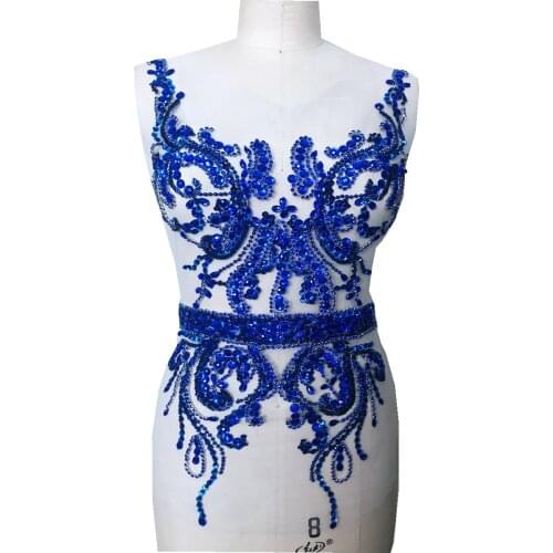 Handmade rhinestones patches trimmulticolored beads sequing applique for wedding dress accessory 60*36cm