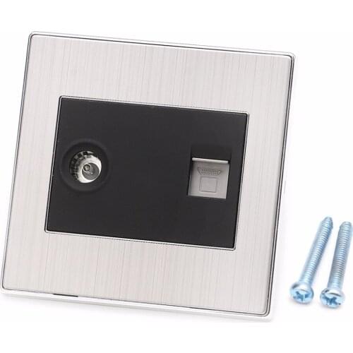 RJ45 Wall Internet Socket With TV Outlet Stainless Steel Brushed Silver Panel 1AA300330