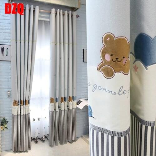 Customized 2021 New Cartoon Bear Blue Childrens Room Curtains Boys Bedroom Boys Room Bay Window Shading Customization