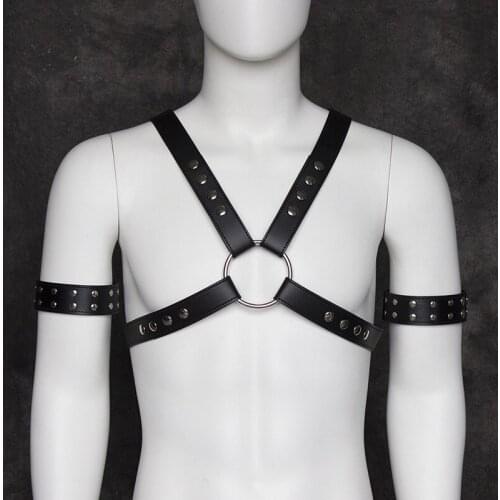 New Mens Bar Sexy Gogo Costume Nightclub DS Performance Clothing Muscle Male Sense Rivet Armband Chest Strap DJ Wear Belt B1140