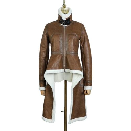 Thick Wool Top Women Stand-Up Collar Irregular Hem Slim Quilted Coats Winter Fashion Motorcycle Leather Jacket