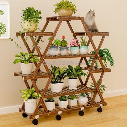 Flower shelf rack balcony solid wood fleshy green radish flower pot rack indoor living room floor type simple plant flower shelf