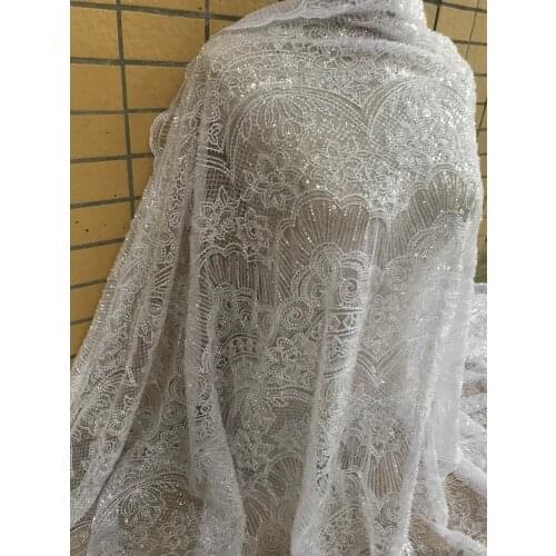 Luxury full beaded embroidered tulle lace fabric with best quality SYJ-66885 french net lace fabric for bridal dress