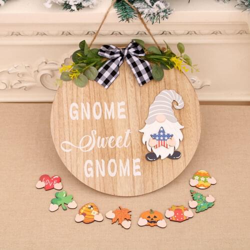 Christmas Wreath Door Welcome Wooden Hanging Decor Halloween Tag Door Pendant Replace Door Wall Hanging Bowtie pendant 2021