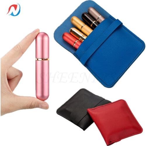 Sheenirs 5pcs 5ml Mini Portable Refillable Perfume Atomizer with Leather Bag Mini Perfume Atomizer with Package Empty Cosmetics