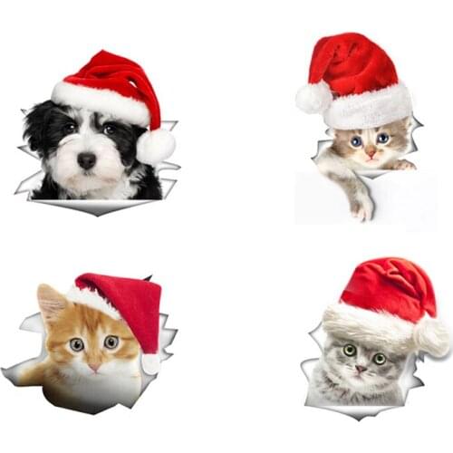 Cute Kitchen 3D Cat Sticker Waterproof Christmas Hat Cat Refreigter Poster Wall Sticker Toilet Living Room Home Decorr Poster