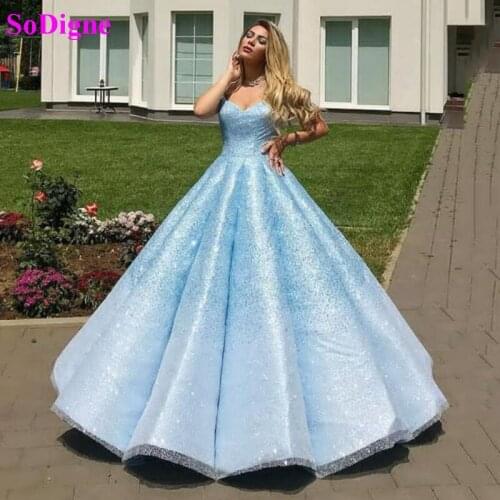 SoDigne Long Evening Dresses Glitter Sequin Rhinestone Ball Gown Formal Prom Gowns Abendkleider 2020