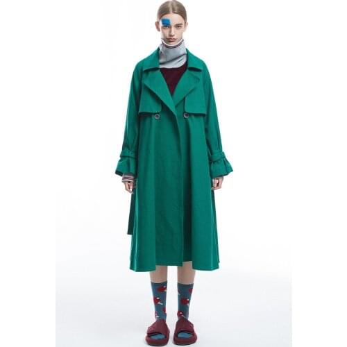 2020 New Women Arrivals Spring Autumn Brief England Style Cotton Long Belted Trench Ladies Elegant Casual Loose Green/Red Coat