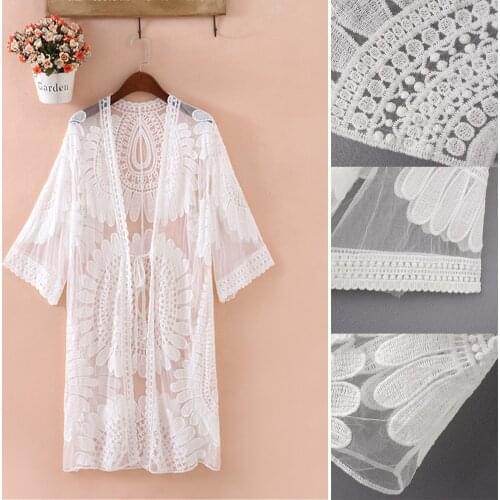 Embroidered Sheer Swimsuit Cover Up See Through Lace Bikini Cover Up Women Tunic Beach Cover Up Cardigan Everyday