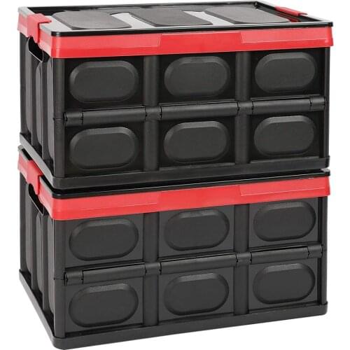 Lidded Storage Bins 30L Collapsible Storage Box Crates Plastic Tote Storage Box Container Stackable Folding Box for Car Toys