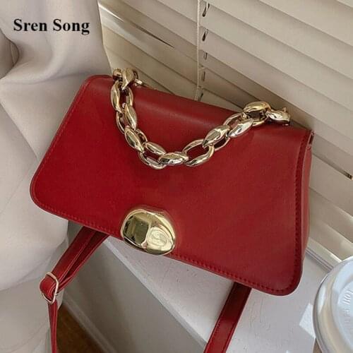Women Handbag Underarm Bag Metal Buckle Chain Shoulder Crossbody Bags Special-shaped Lock Double Shoulder Strap Trapezoidal Bags