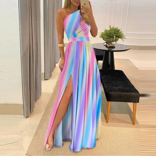 Ladies Sexy Hollow Out Sleeveless Party Dress Women Elegant Off Shoulder Split Long Dress Fashion Printing Femme Dress Vestidos