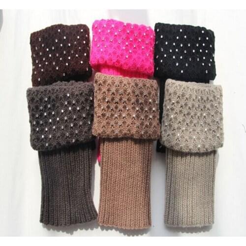 Women rithinstone Knitted Boot Cuffs Toppers Boot Socks leg warmers Crochet booty Gaiters 6 colors 120pairs/lot #3871