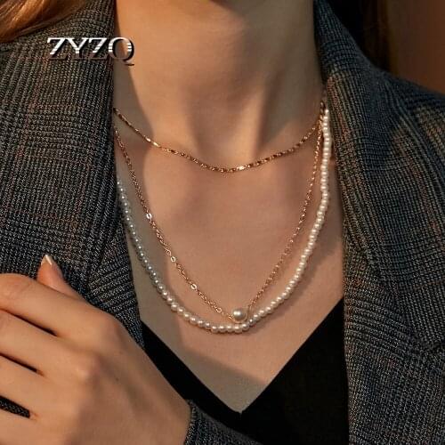ZYZQ New Bohemian Multilayer Imitation pearls Handmade Chain Necklaces For Women Vintage Choker Pendant Statement Party Jewelry