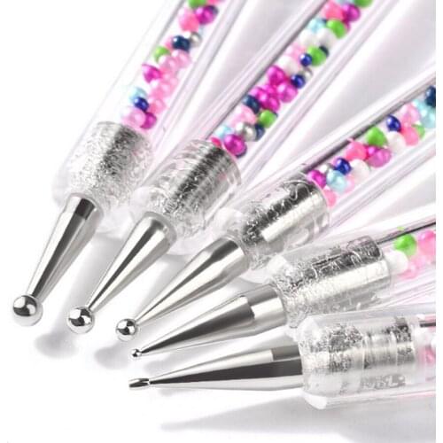 100sets 5pcs/set UV Gel Painting Drawing Nail Dot Point Dotting Pen Acrylic Caviar 2 Way Brush Manicure Tools new fashion