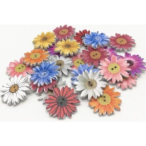 100pcs Mixed 2 Holes Daisy Flowers Wooden Buttons 2 Holes Sewing Scrapbooking DIY Crafts