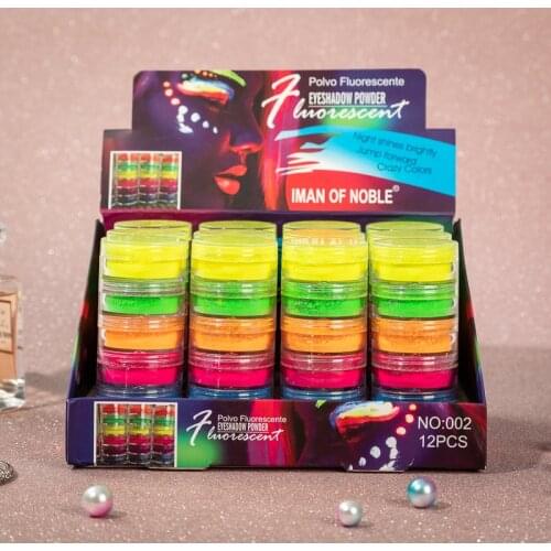 12Pcs/box Fluorescent Neon Pigment Eye Shadow Makeup DIY Palette Glitter Shimmer Eyeshadow Face Body Nail Art Cosmetics Tools