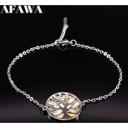 2021 Tree of Life Crystal Stainless Steel Foot Accessories Women Jewelry Silver Color Anklet tobilleras de plata A612324B