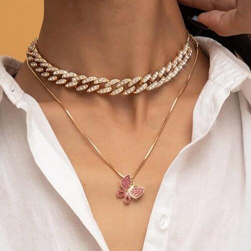 2021 Womens Retro Butterfly Rose Gold Clavicle Necklace Ins Simple Cuban Buckle Snake Bone Chain Necklace Wedding Party Gift