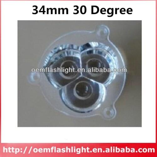 3-in-1 34mm 30 Degree High Power LED Glass Lens with Flat Surface - 1 Piece