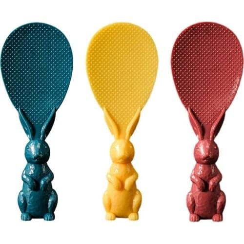 Kitchen Non-Stick Rice Paddle Spoon Lovely Standing Rabbit Bunny Shape Handle Shovel Plastic Dining Service Scoop