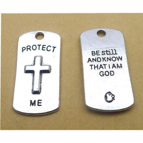 50Pcs/lot PROTECT ME Charms 15x31MM Cross Charms for Jewelry Making Jesus Piece