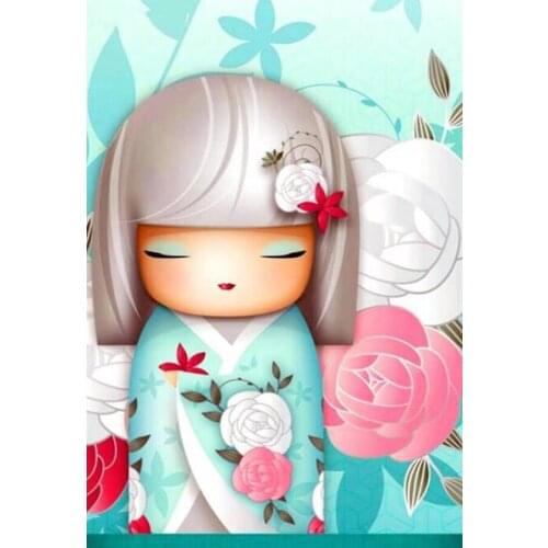 5D Diy Diamond Painting Cross Stitch full Square Round Diamond Embroidery Japanese doll picture for room Decor H1040