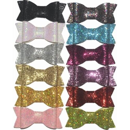 12Colors Leather Bows For Girls Headband Leather Hair Bow Flat Back For Girls Hair Accessories 120Pcs/lot