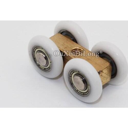 Brand New 4PCS Shower Bathroom Sliding Door Rollers Pulleys Push / Pull Door Upper Wheels Brass + Nylon Hanging Wheels Runners